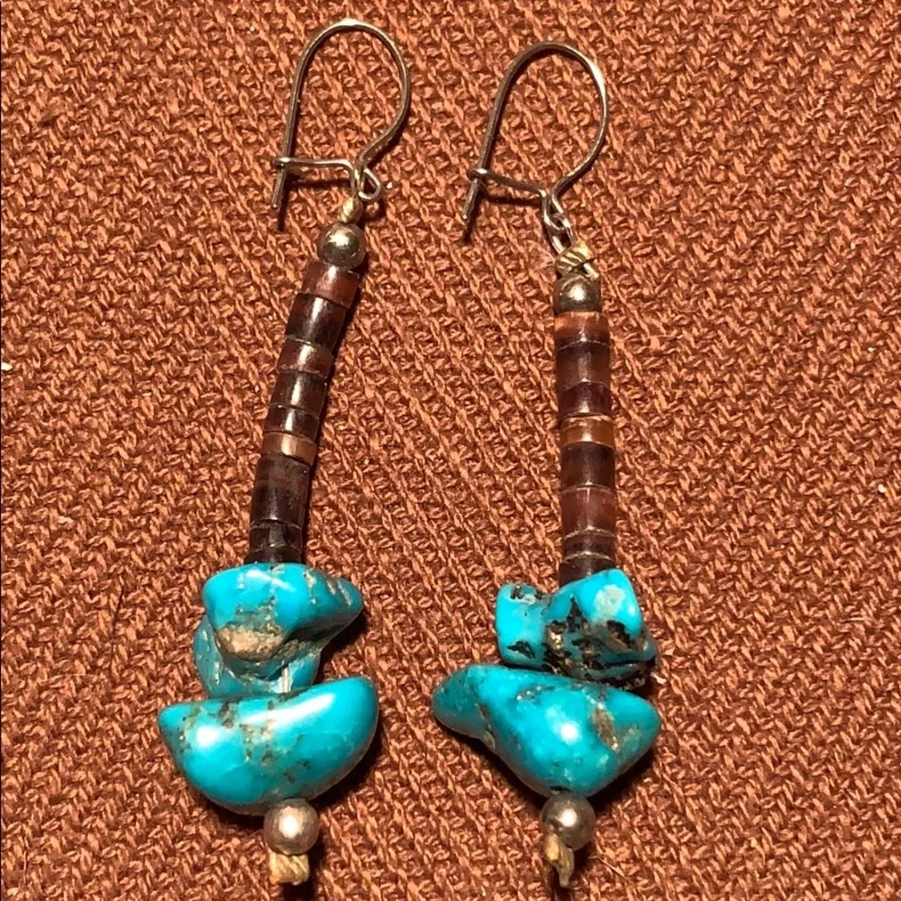 Turquoise uncut/horn beads earrings EC boho - Picture 2 of 7